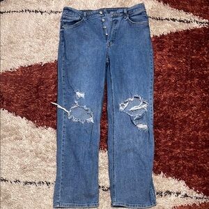Wild Fable Blue Straight Leg Jeans with Distressed Details